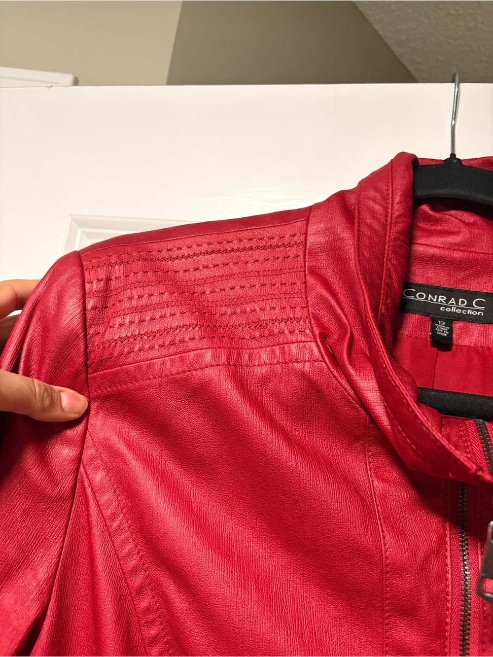 Conrad C Collection Red Faux Leather Moto Jacket